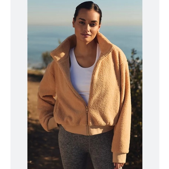 BEYOND YOGA Brave The Elements Sherpa Bomber Jacket Butterscotch Size Medium